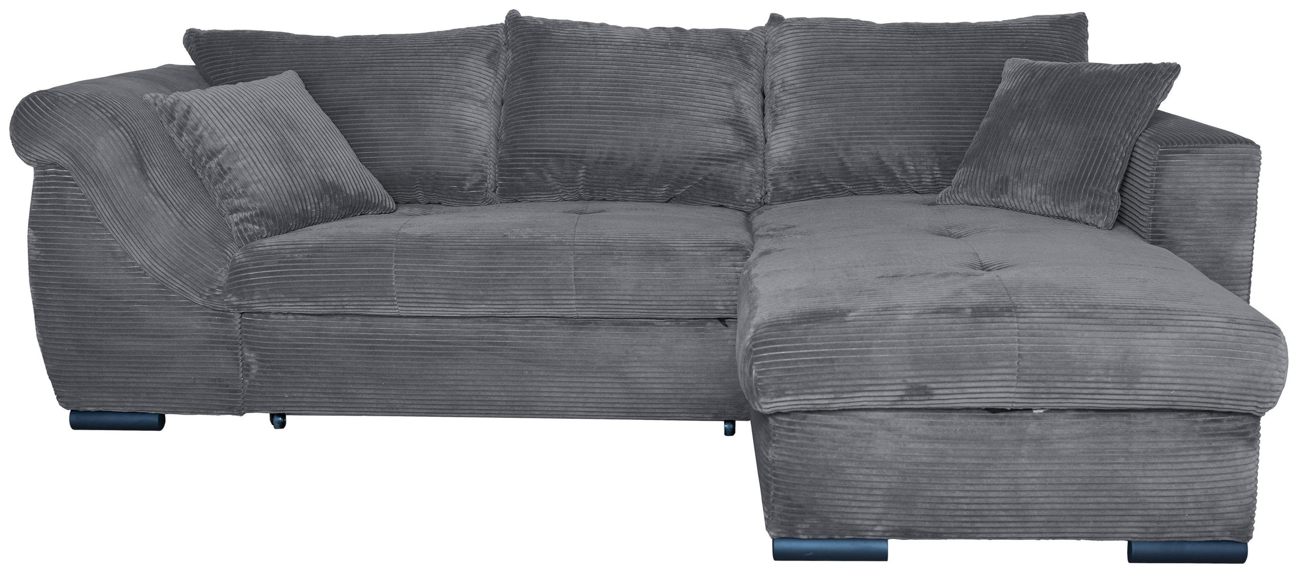ECKSOFA Dunkelgrau Cord Zierkissen, Rückenkissen, Bettkasten, Schlaffunktion, Rücken echt, Liegefläche im Originalstoff  - Dunkelgrau/Schwarz, KONVENTIONELL, Textil/Metall (258/168cm) - Carryhome