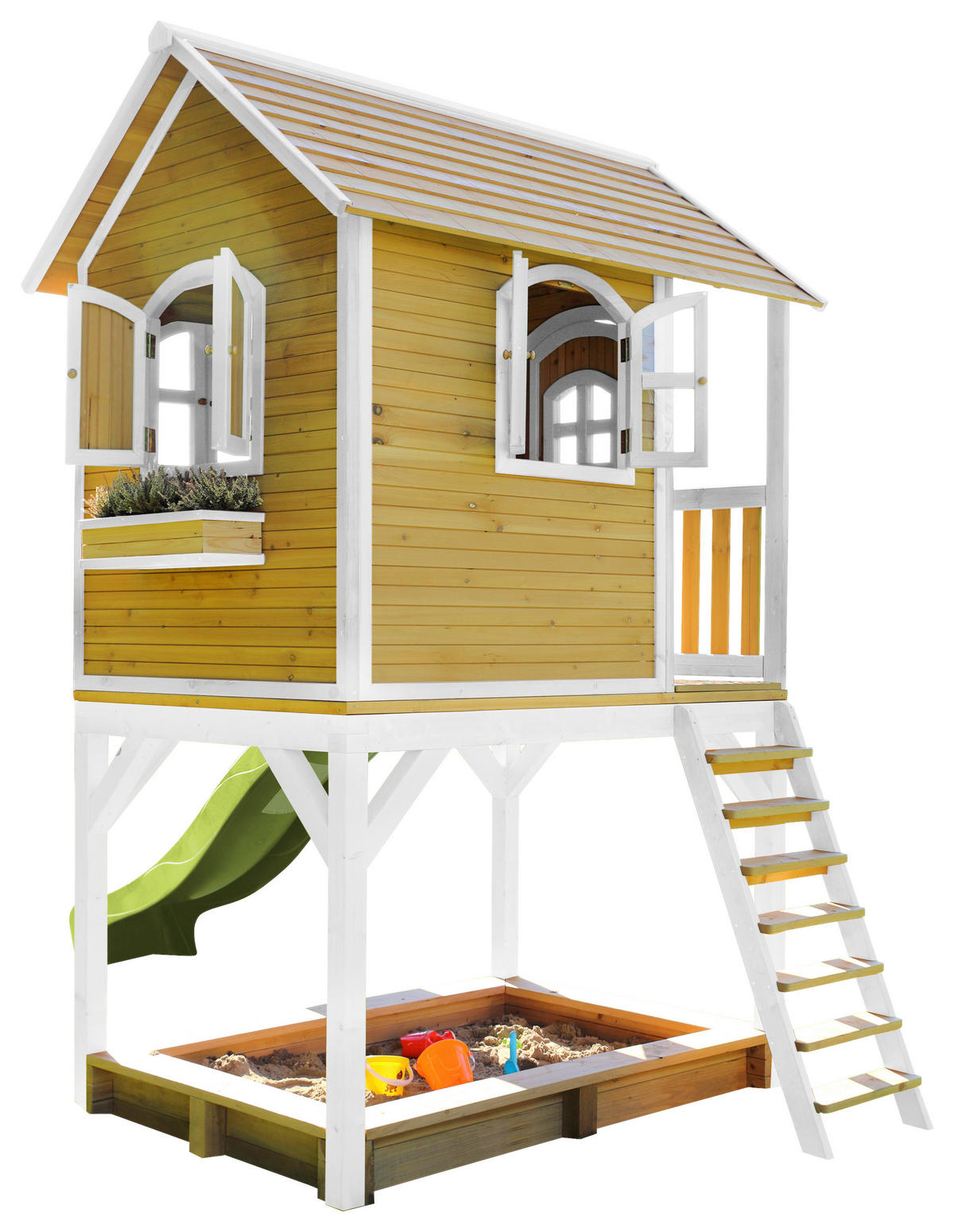 SPIELTURM 370/291/191 cm SPIELTURM SARAH  - Braun/Weiß, KONVENTIONELL, Holz/Kunststoff (370/291/191cm) - Ambia Garden