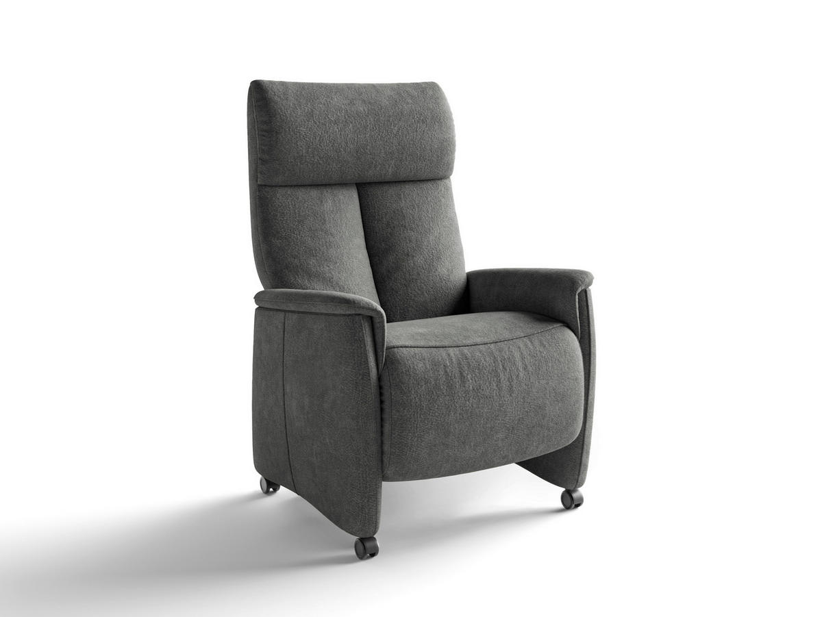 RELAXSESSEL TV CREMONA COMFORT E S1 Mikrofaser Kopfteilverstellung, Fußteilverstellung, Rücken echt    - Dunkelgrau/Schwarz, Basics, Kunststoff/Textil (76/110/84cm) - Sit & More