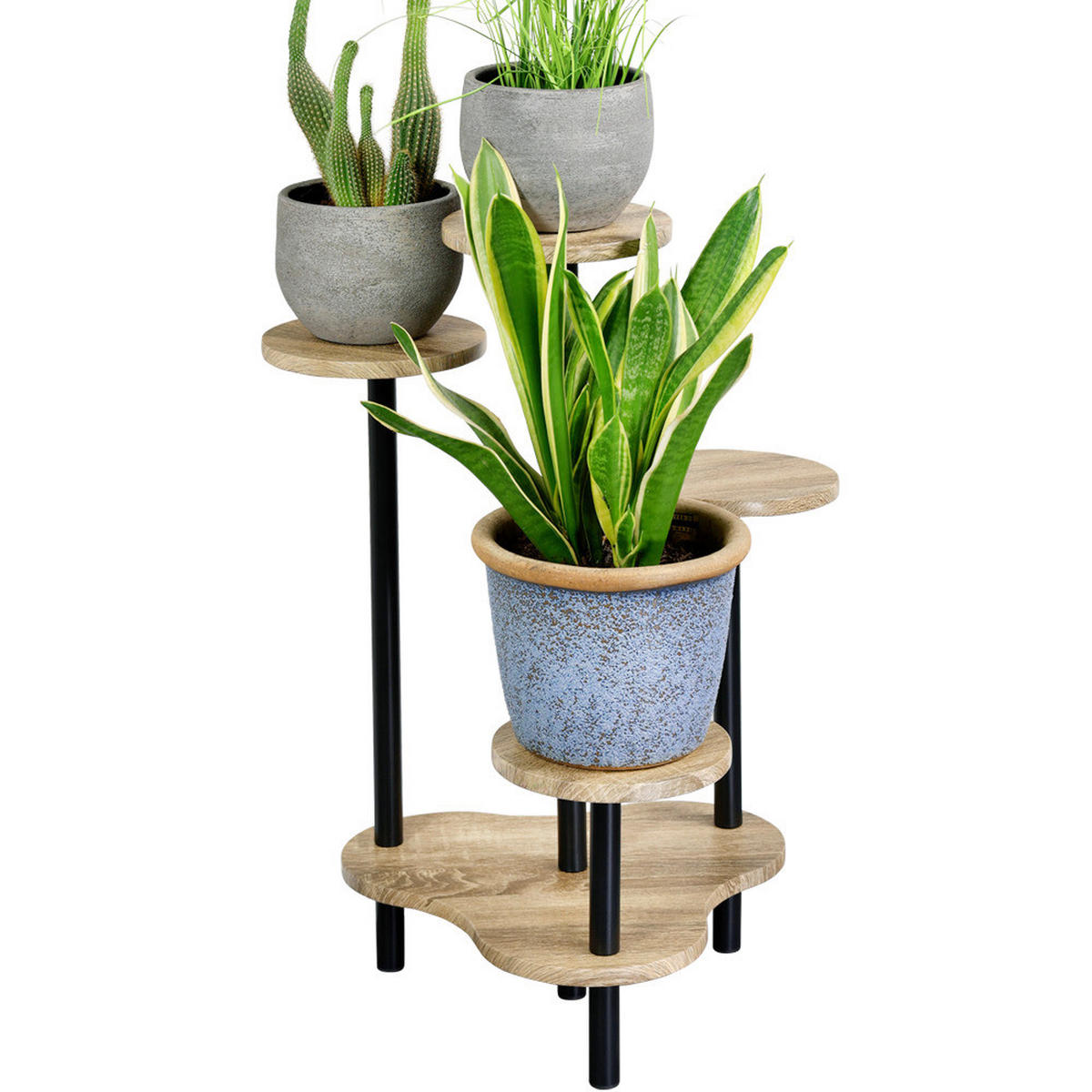 VIRÁGÁLLVÁNY fém, faalapú anyag   64,5/72.5/46 cm  - tölgyfa színű/fekete, Basics, faalapú anyag/fém (64,5/72.5/46cm) - Kesper