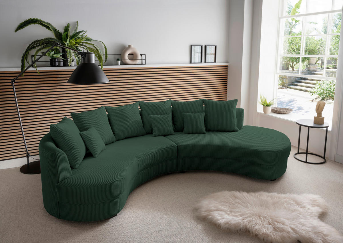 Wohnlandschaft in Cord Dunkelgrün  - Dunkelgrün/Schwarz, Design, Kunststoff/Textil (300/160cm) - Livetastic
