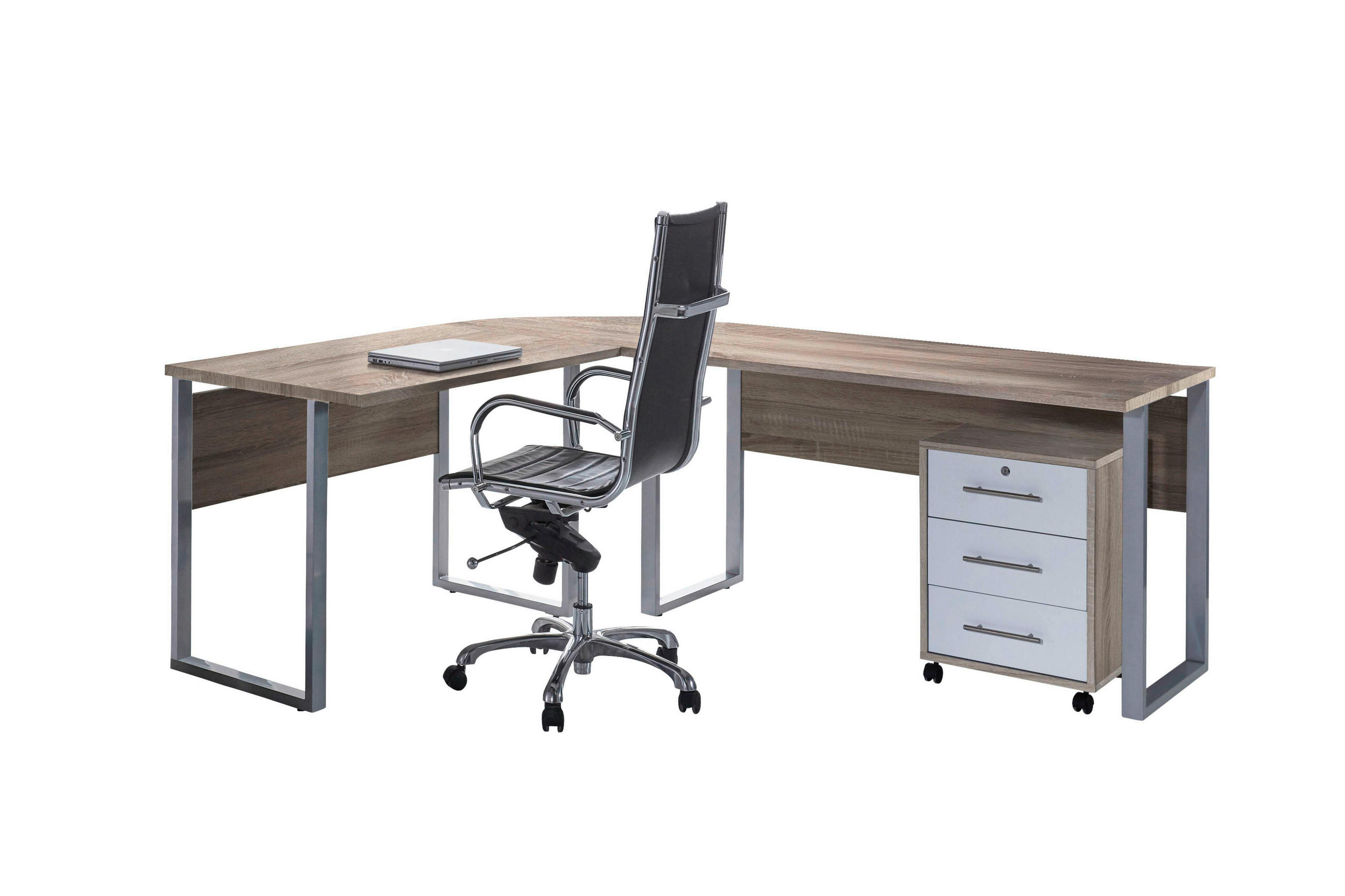 Thumbnail - Mid.you Büro Office Edition - Büro Set 0, Weiß, Sonoma Eiche, Metall, Holzwerkstoff, 3 Schubladen, Made in Germany, erwe...