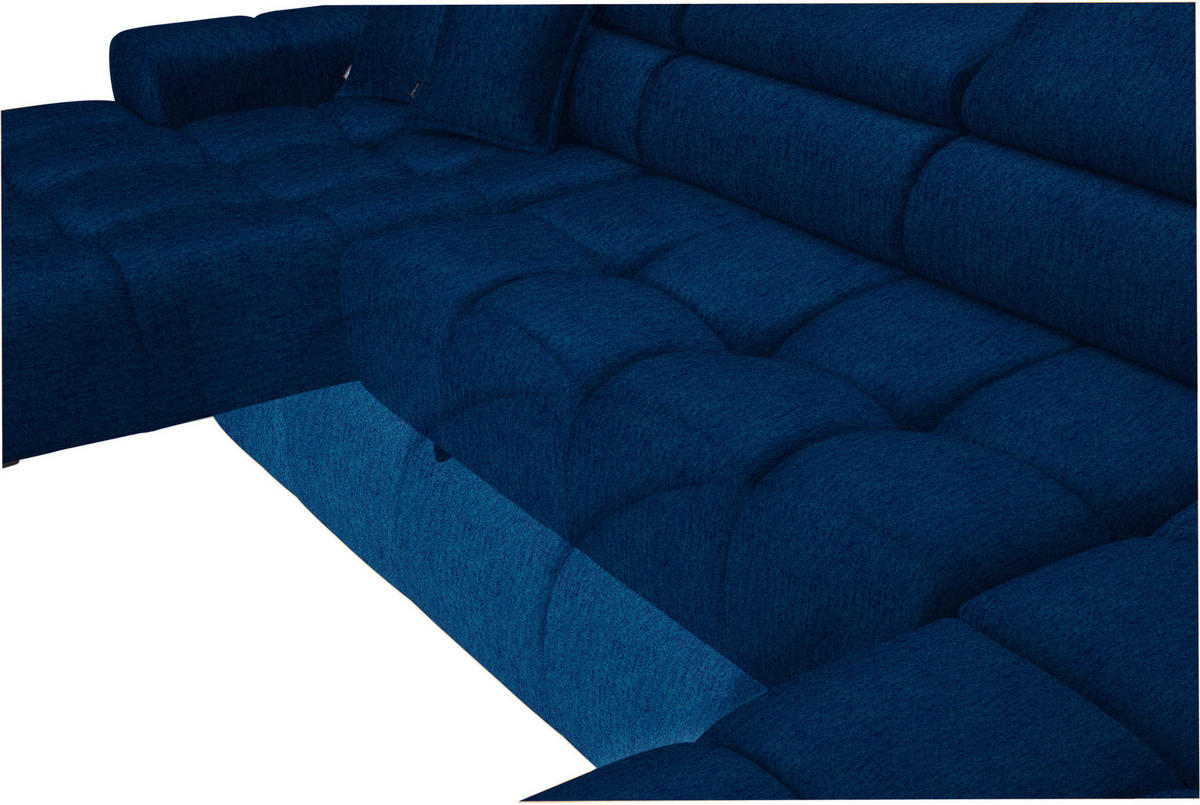 WOHNLANDSCHAFT in Samt, Webstoff Blau  - Blau/Schwarz, Design, Textil/Metall (177/385/216cm) - Welnova