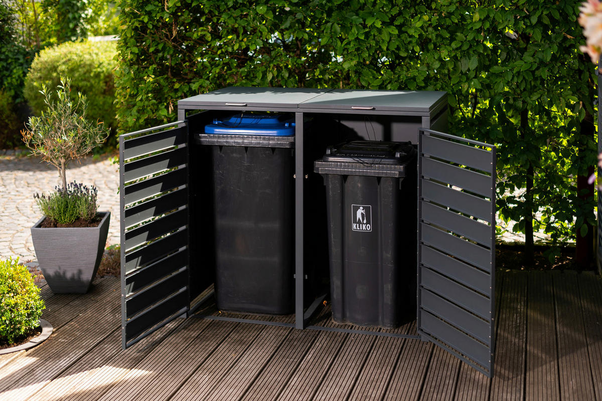 MÜLLTONNENBOX - Anthrazit/Naturfarben, Basics, Metall (80/116/132cm) - Ambia Garden