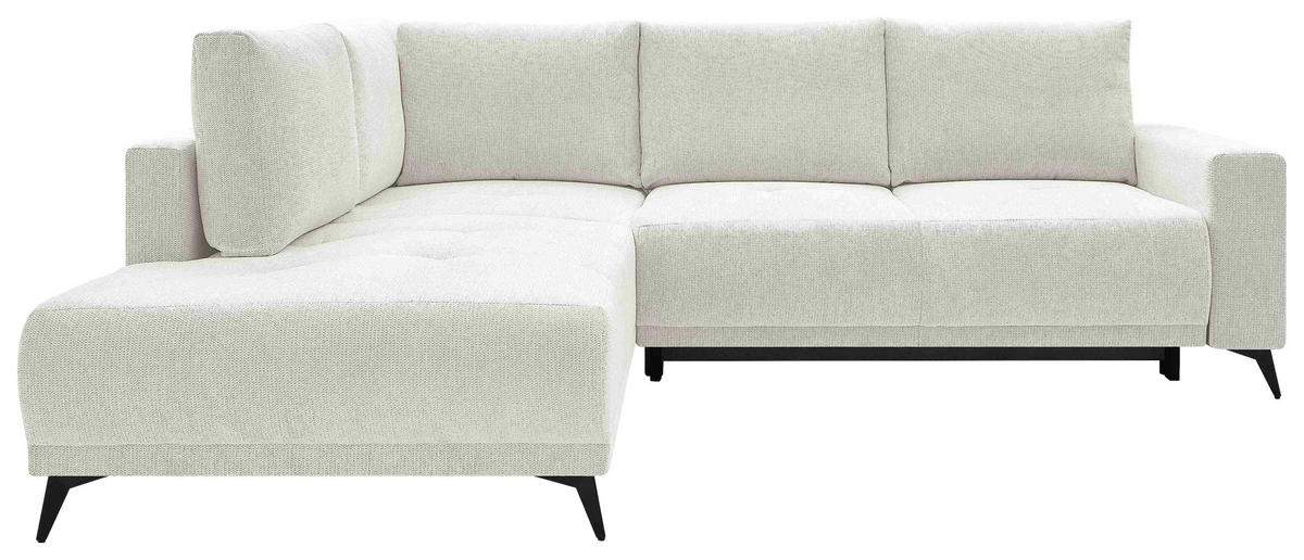 ECKSOFA RAFAEL Weiß Struktur Rückenkissen, Bettkasten  - Schwarz/Weiß, Design, Textil/Metall (218/269cm) - P & B