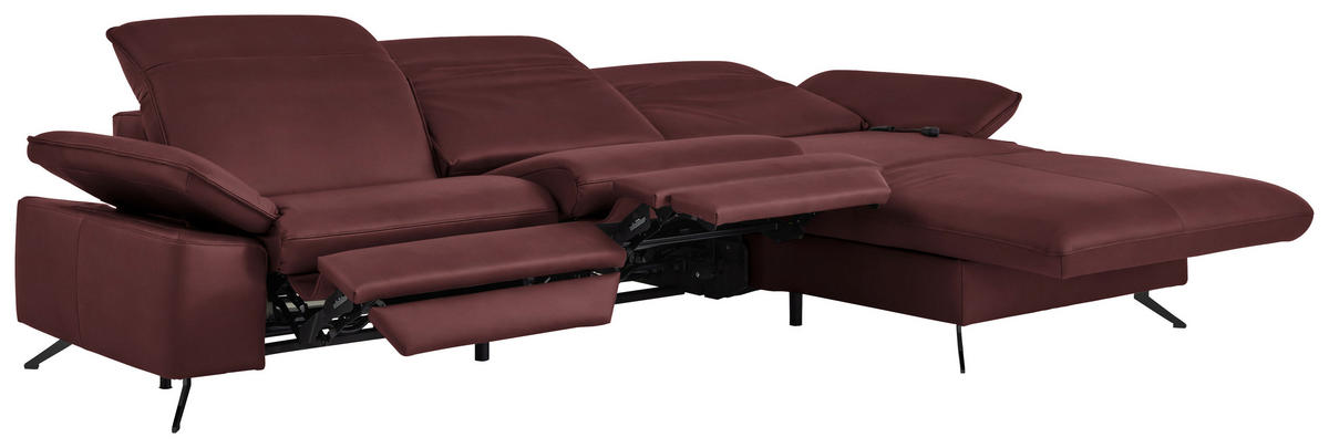 ECKSOFA  Echtleder Beere  - Beere/Schwarz, Design, Leder/Metall (307/169cm) - Beldomo Premium