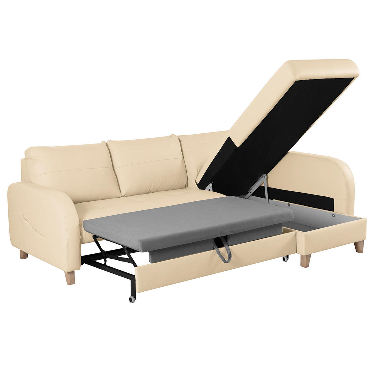 ECKSOFA Lederlook Echtleder Beige  - Beige/Buchefarben, Design, Leder/Holz (227/168cm) - Livetastic