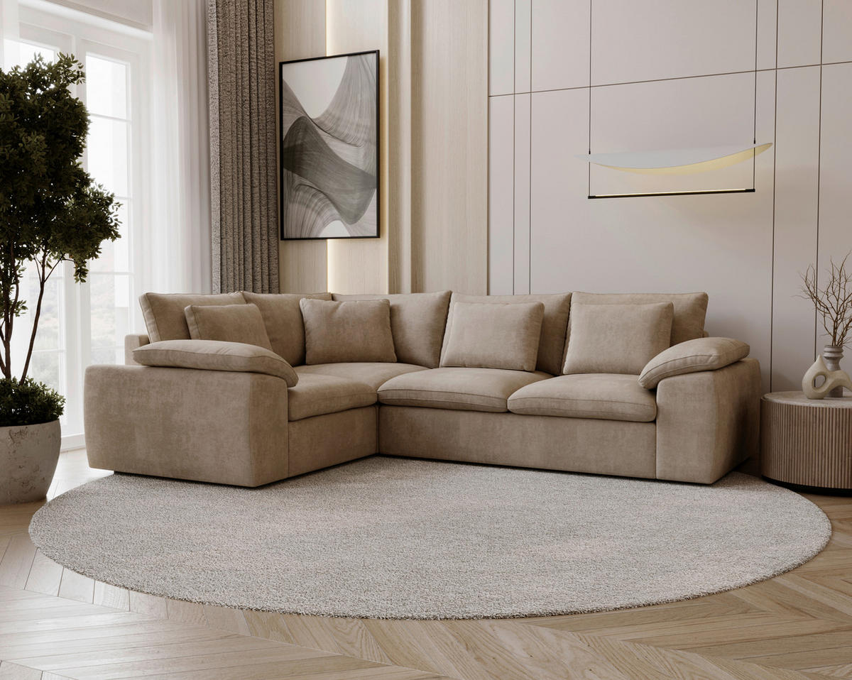 ECKSOFA Chenille Beige  - Beige/Schwarz, Design, Kunststoff/Textil (216/289cm) - Livetastic