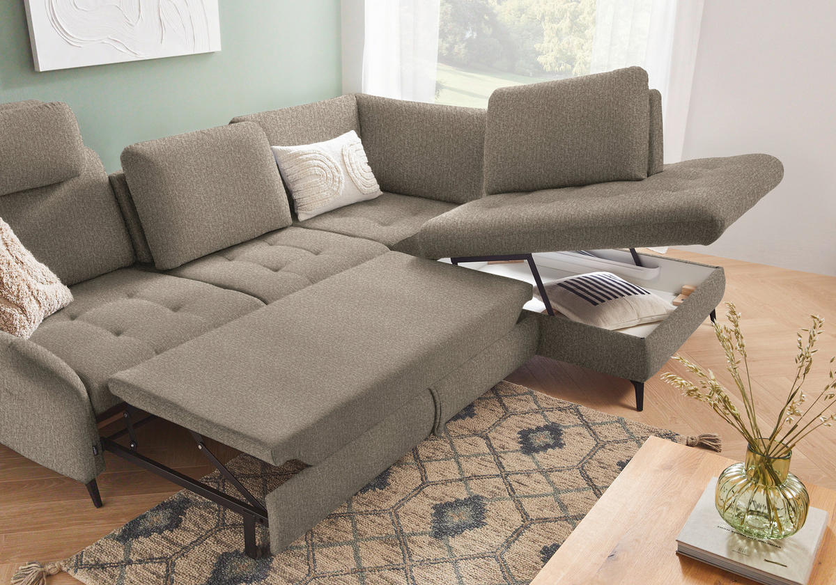 ECKSOFA in Struktur Greige  - Greige/Schwarz, Natur, Textil/Metall (288/233cm) - Valnatura