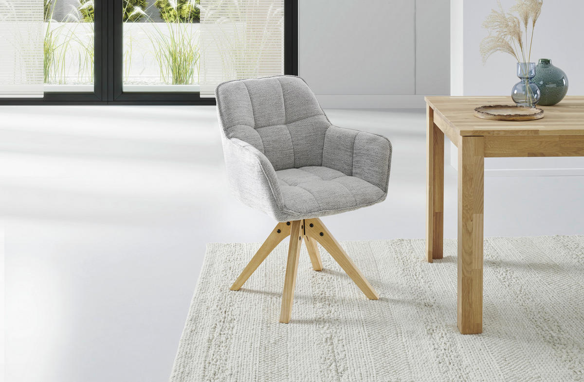 ARMLEHNSTUHL  in Webstoff  - Eichefarben/Hellgrau, Lifestyle, Holz/Textil (63/83/61cm) - MID.YOU