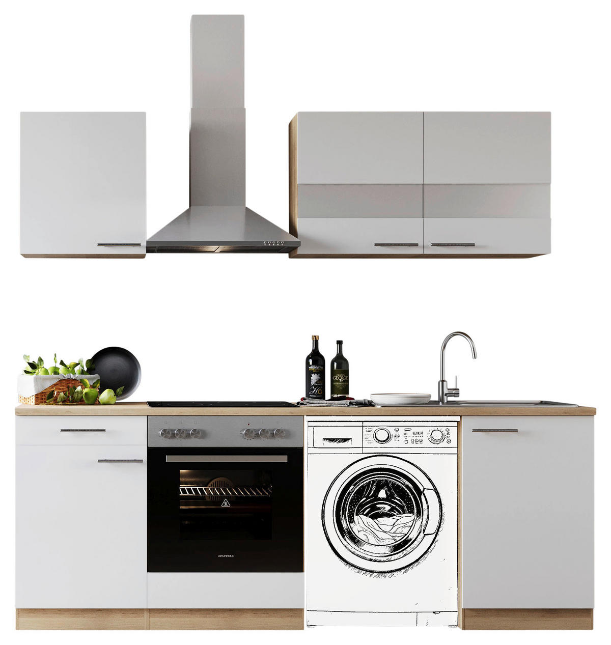 MODULKÖK 220 cm   i vit  - stålfärgad/vit, Basics, metall/trämaterial (220cm) - Respekta