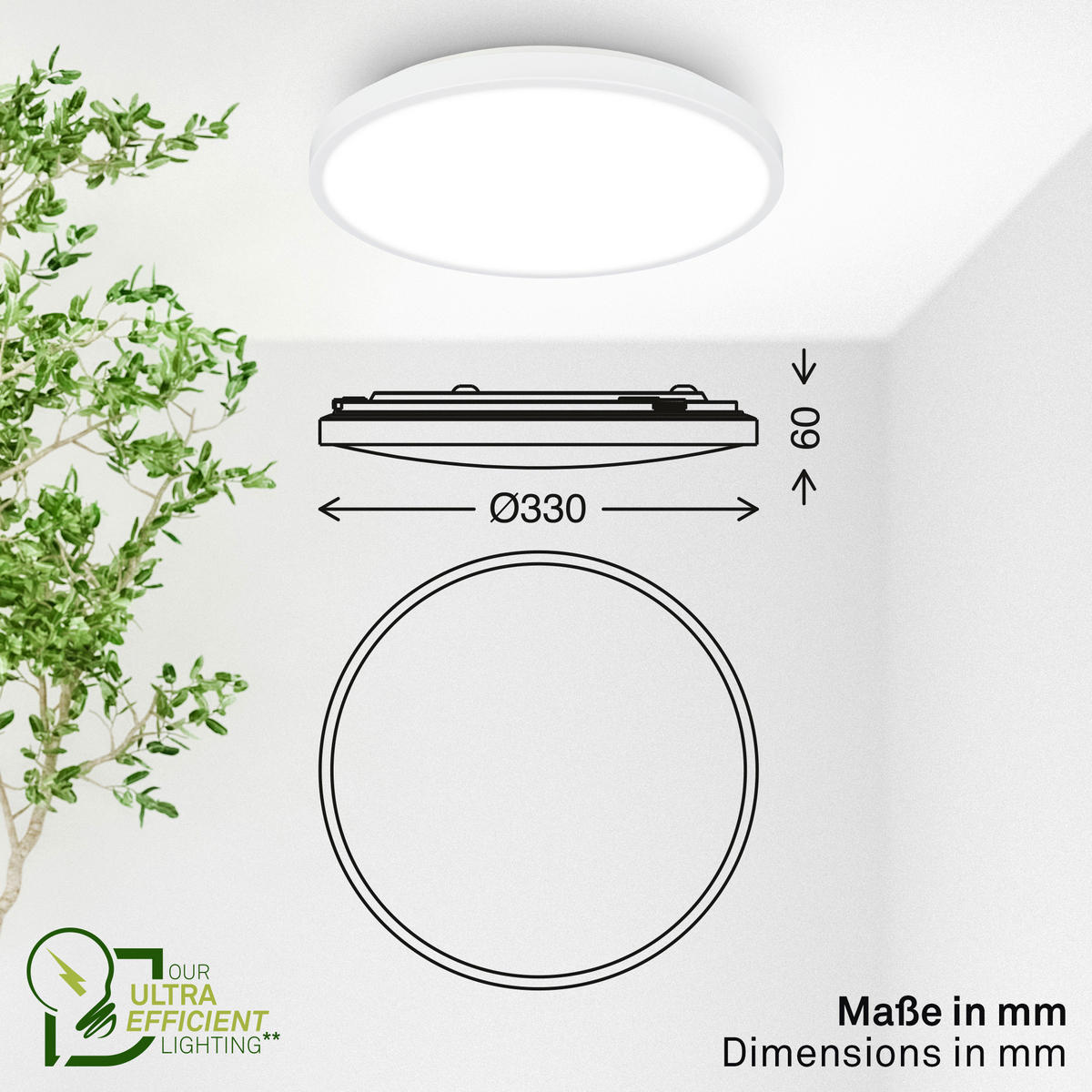 LED-DECKENLEUCHTE Kaida 33/6 cm   - Weiß, Basics, Kunststoff/Metall (33/6cm) - Briloner