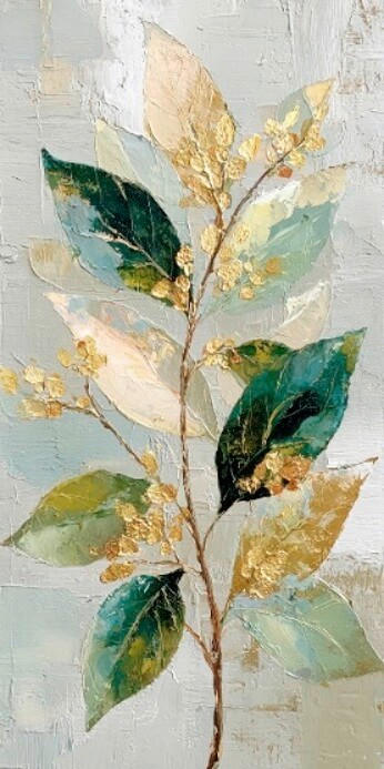 Euroart Leinwandbild Soft Green Leaves I Mehrfarbig 20x40 cm