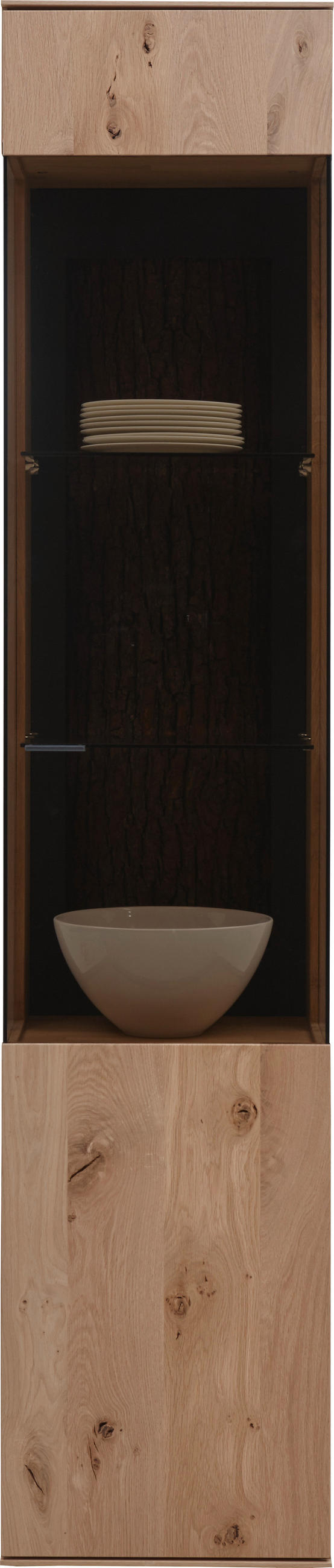 VITRINE in vollmassiv Kerneiche Eichefarben - Eichefarben/Anthrazit, Natur, Glas/Holz (43/205/44cm) - Valnatura