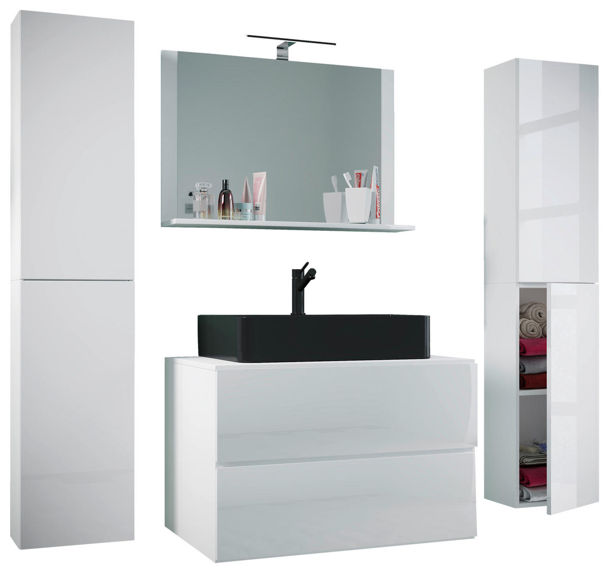 BADEZIMMER 5-teilig  in 147 cm  - Weiss/Schwarz, Modern, Glas/Keramik (147cm) - MID.YOU