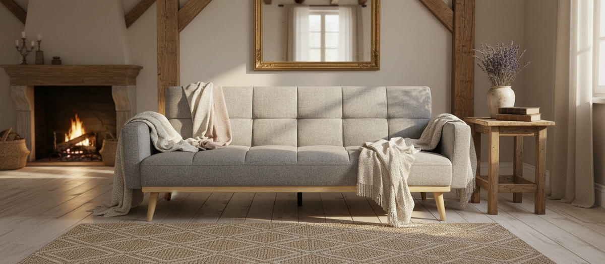 SCHLAFSOFA  in Struktur Grau  - Naturfarben/Grau, LIFESTYLE, Holz/Textil (214/84/84cm) - Livetastic