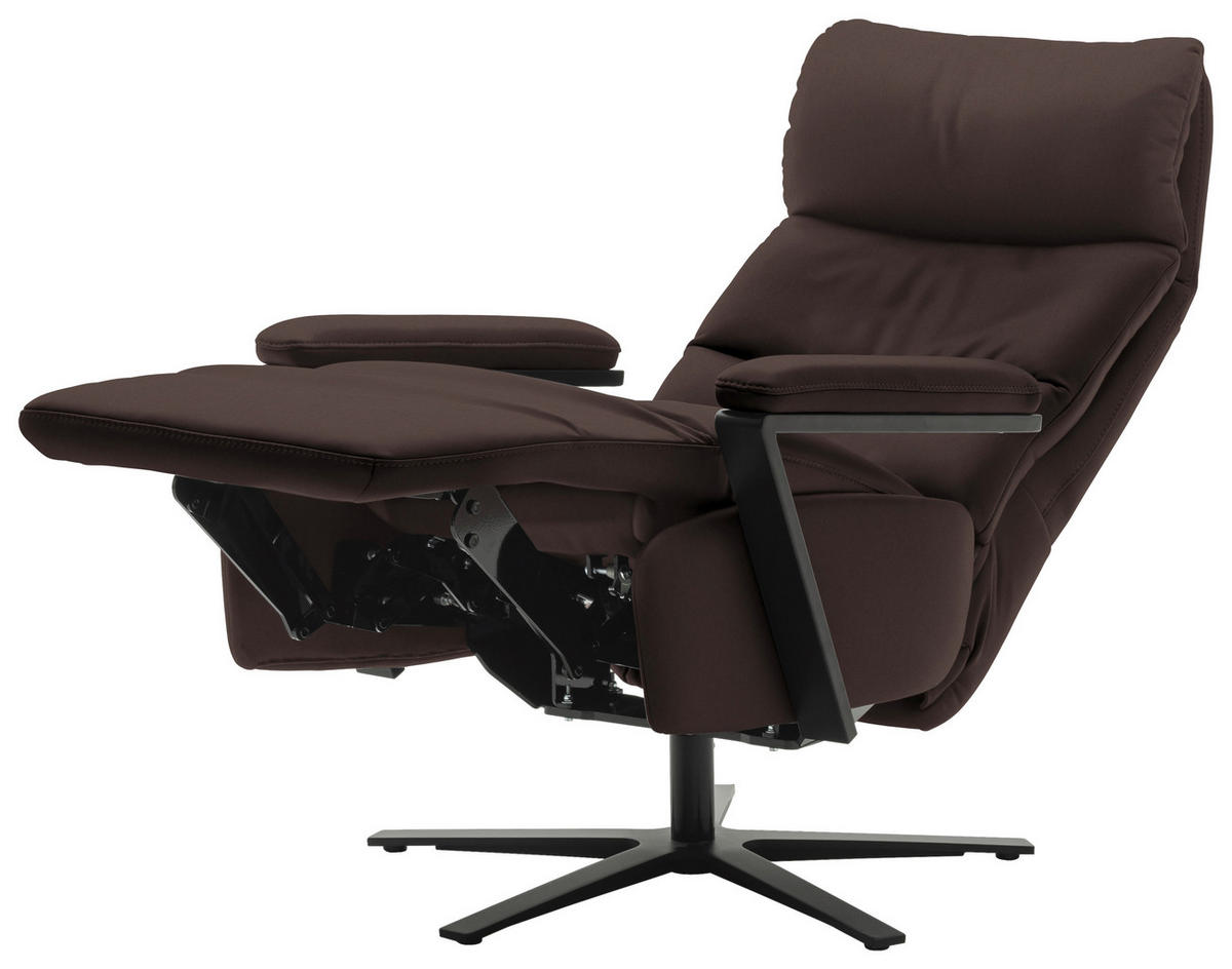 FERNSEHSESSEL  mit Relaxfunktion Echtleder Dunkelbraun  - Dunkelbraun/Schwarz, Design, Leder/Metall (74/111/85cm) - Schöner Wohnen