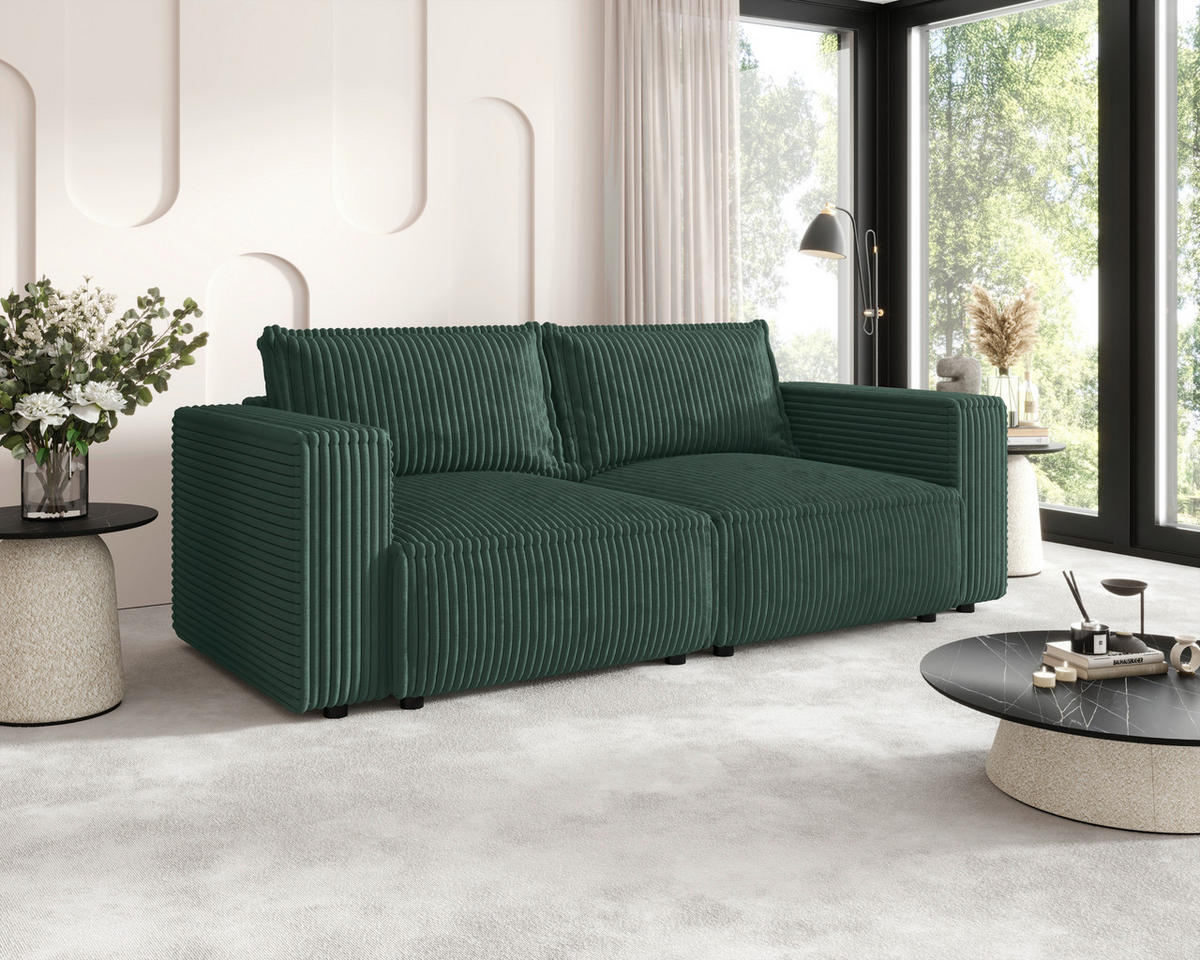 SCHLAFSOFA Cord Dunkelgrün  inkl. Zierkissen, Bettkasten, Schlaffunktion  - Dunkelgrün/Schwarz, MODERN, Kunststoff/Textil (250/68/104cm) - Xora
