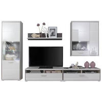WOHNWAND  in Grau, Silberfarben, Weiss 321/201/52 cm  - Weiss Hochglanz/Weiss, Design, Glas/Holzwerkstoff (321/201/52cm) - Livetastic