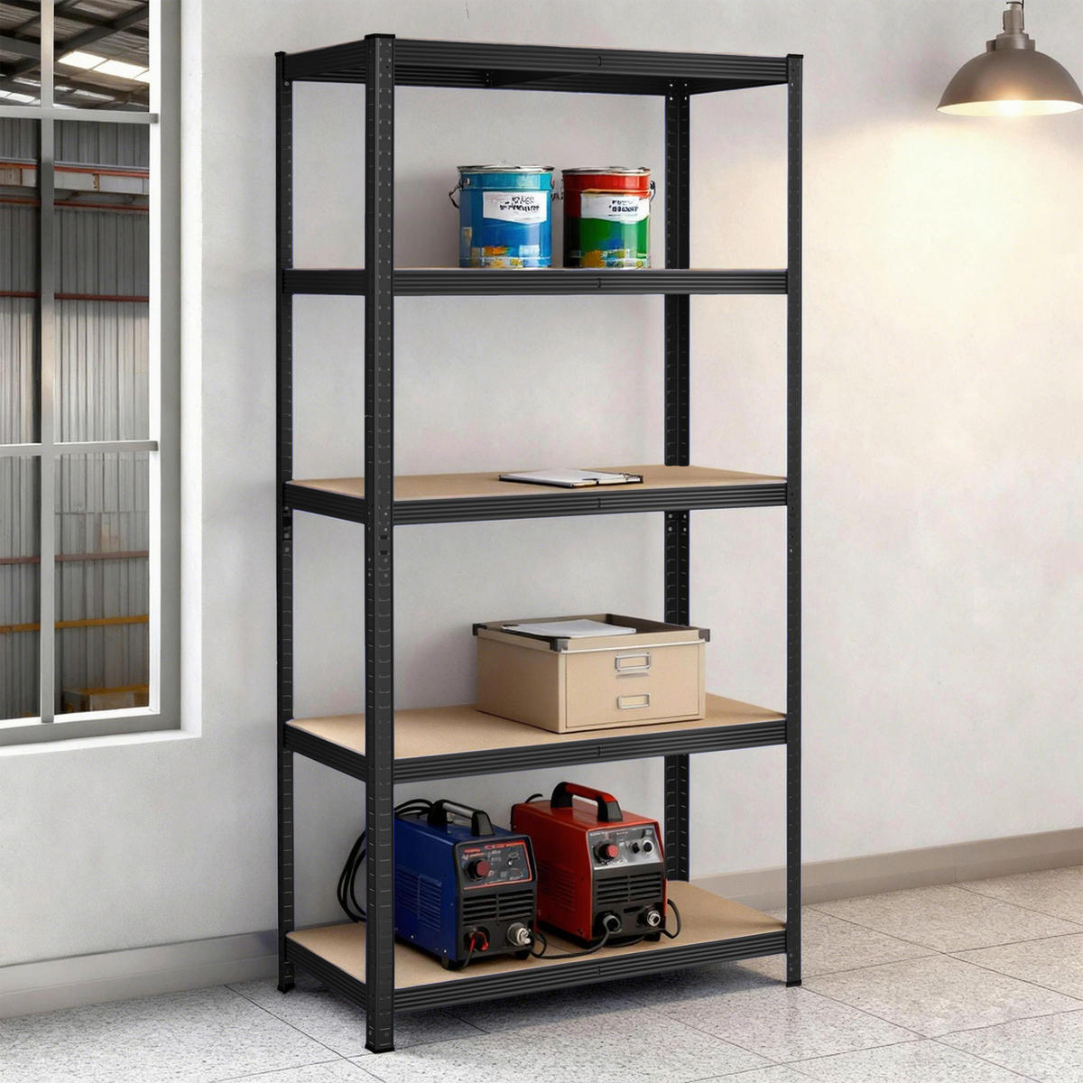 SCHWERLASTREGAL 90/180/40 cm  - Schwarz/Naturfarben, Trend, Holzwerkstoff/Metall (90/180/40cm) - Boxxx