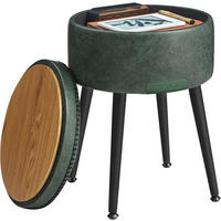 HOCKER Lederlook Schwarz, Dunkelgrün  - Dunkelgrün/Creme, Trend, Textil/Metall (32/44/32cm) - MID.YOU