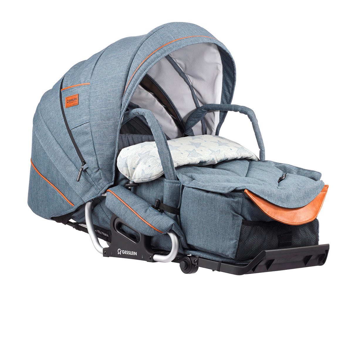 KINDERWAGENSET F4 Air+  - Cognac/Silberfarben, Basics, Textil/Metall (57/129/100cm) - Gesslein