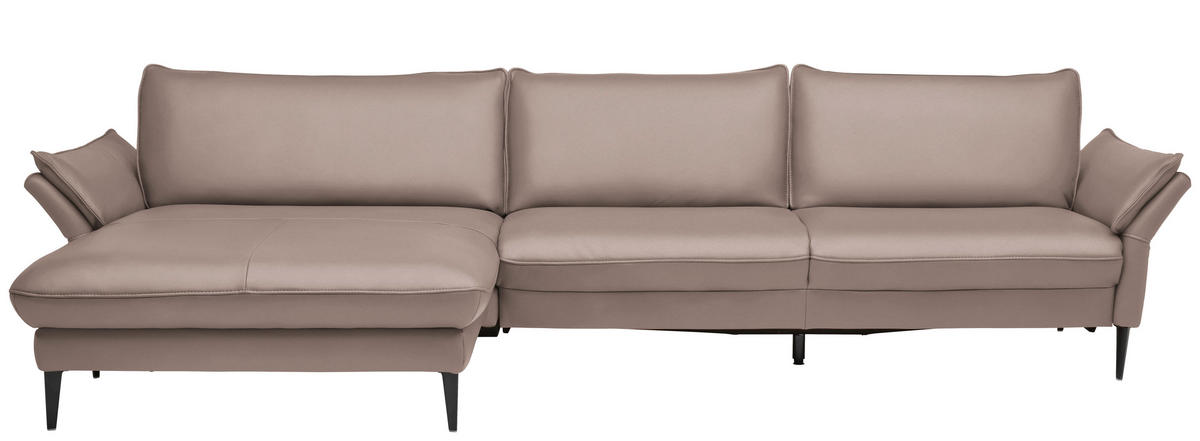 ECKSOFA in Echtleder Taupe  - Taupe/Schwarz, Design, Leder/Metall (172/334cm) - Valdera