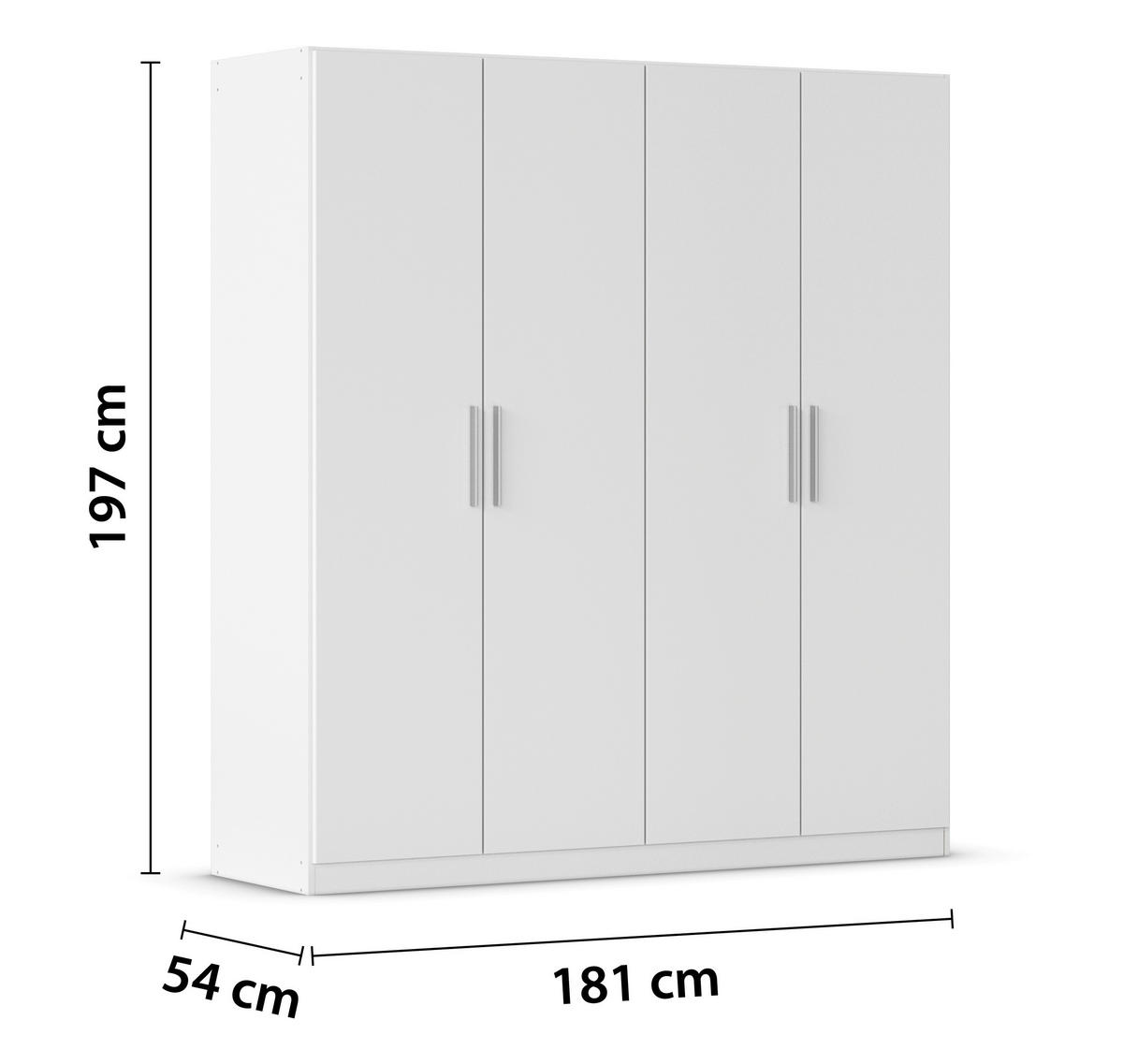 DREHTÜRENSCHRANK 181/197/54 cm,  in Weiß, 4-türig  - Alufarben/Weiß, KONVENTIONELL, Holzwerkstoff/Kunststoff (181/197/54cm) - home24