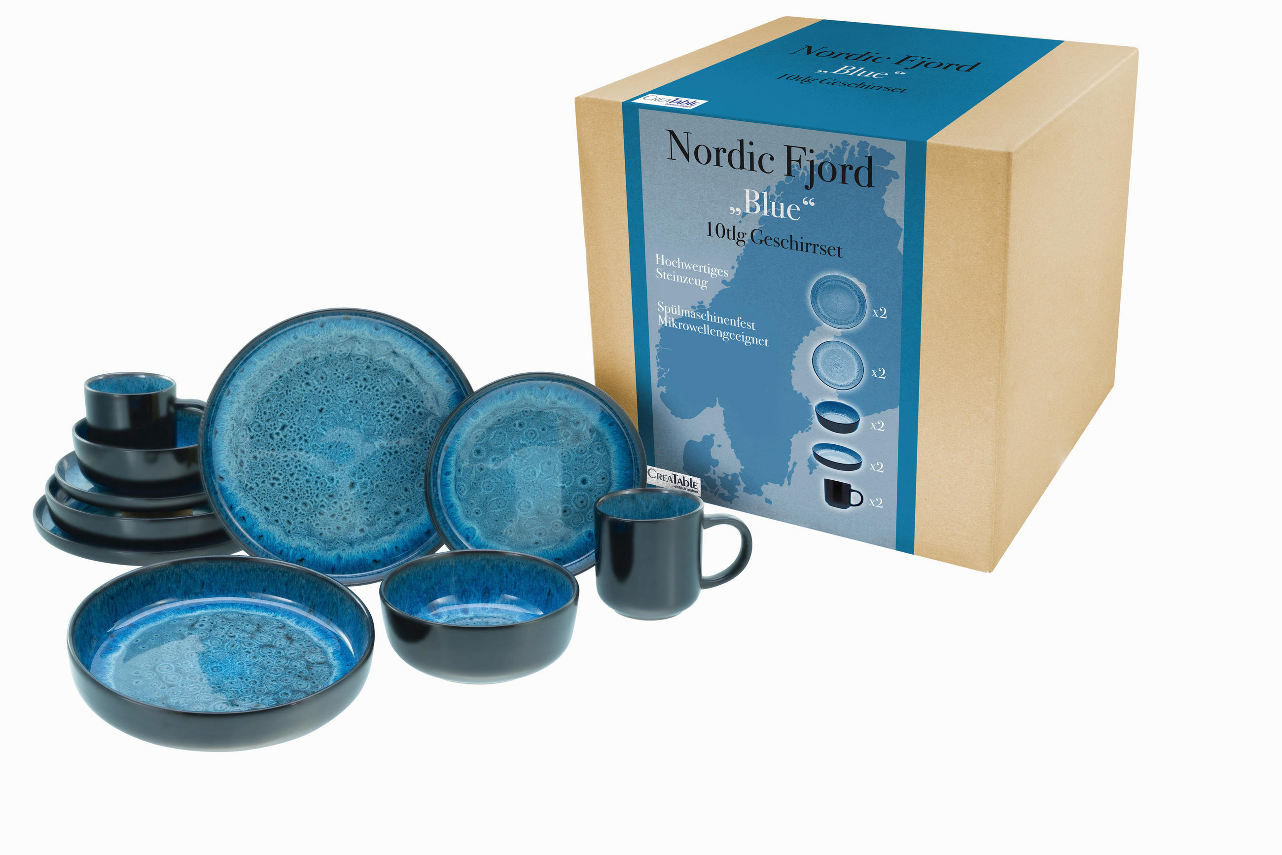 KOMBINOVANÝ SERVIS, 10-dielne, kamenina - modrá, Trend, keramika - Creatable