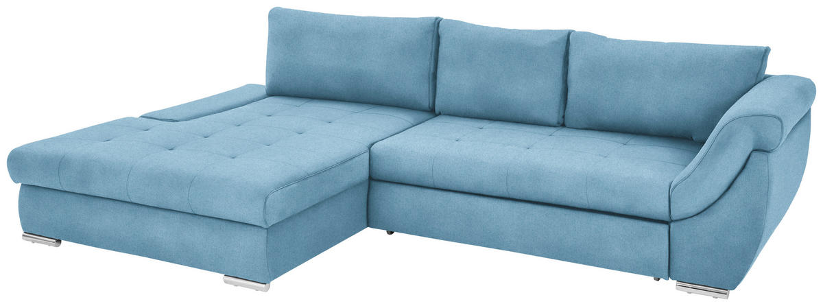 ECKSOFA Blau Flachgewebe  - Blau/Silberfarben, Design, Textil/Metall (174/306cm) - Carryhome
