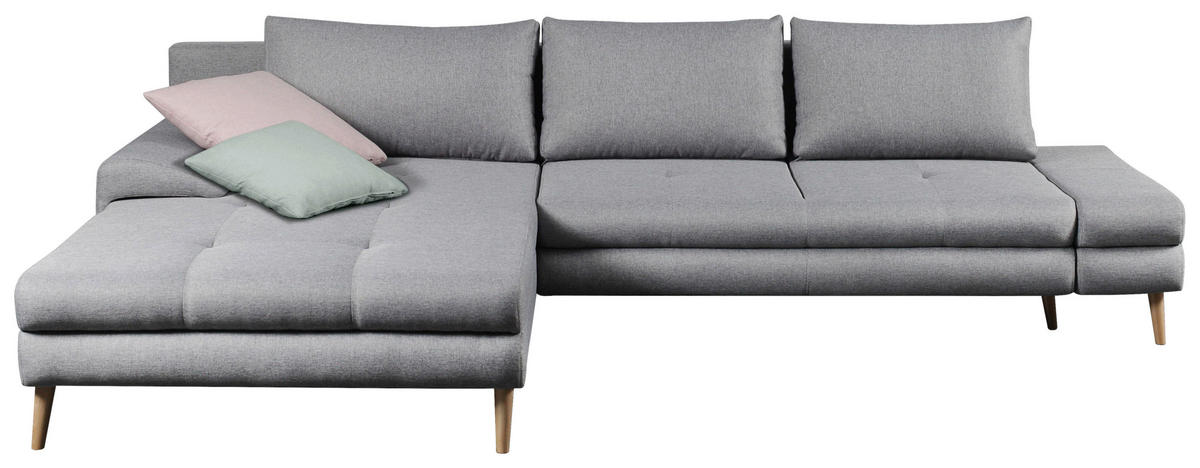 ECKSOFA in Webstoff Hellgrau  - Erlefarben/Hellgrau, Trend, Textil (313/215cm) - MID.YOU