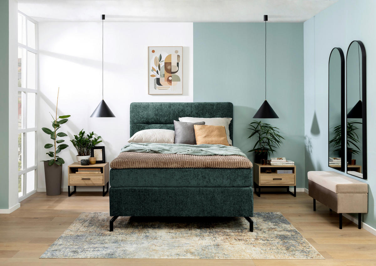 BOXSPRINGBETT 140/200 cm  in Dunkelgrün  - Dunkelgrün/Schwarz, Design, Textil/Metall (140/200cm) - Esposa