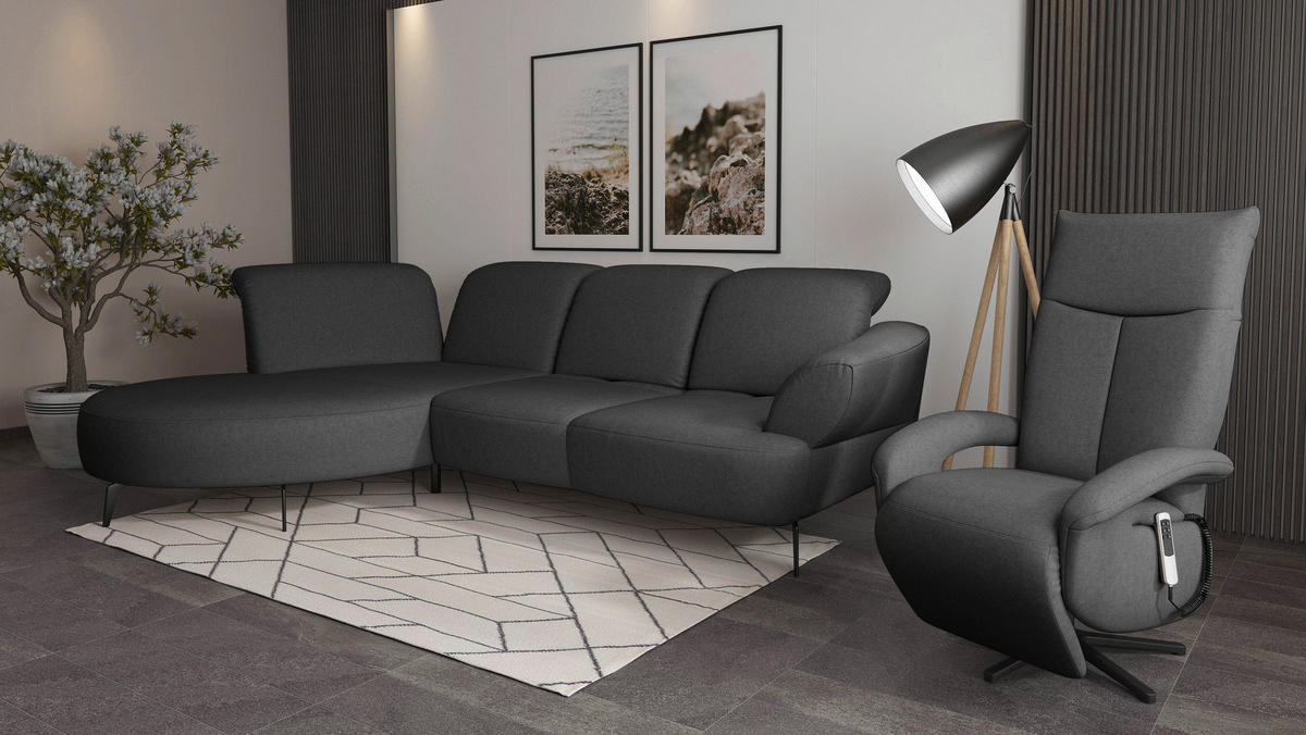 ECKSOFA DANCE E Dunkelgrau Flachgewebe  - Dunkelgrau/Schwarz, MODERN, Textil/Metall (208/313cm) - Sit & More