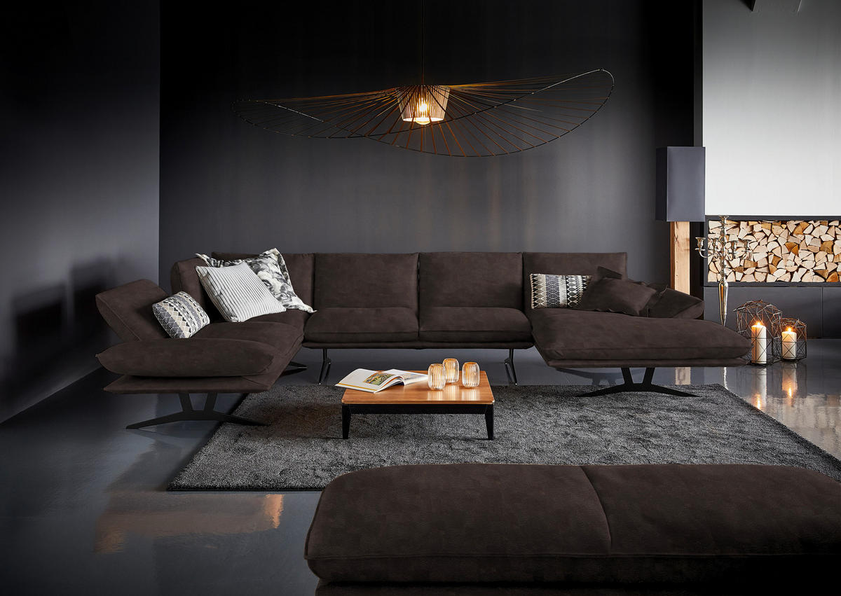 WOHNLANDSCHAFT  in Echtleder Braun  - Schwarz/Braun, Natur, Leder/Metall (217/359/155cm) - Dieter Knoll