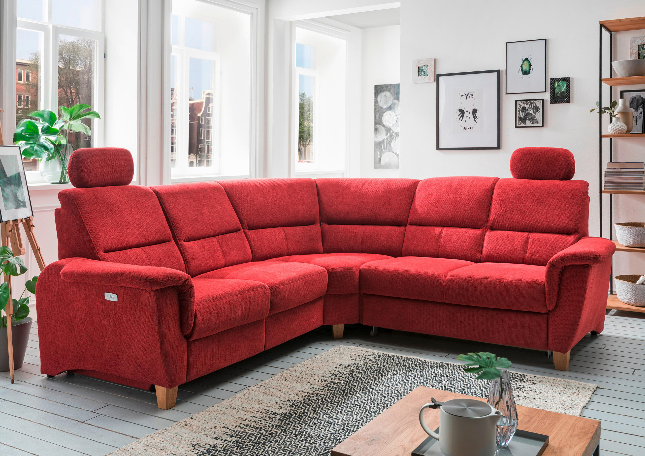 ECKSOFA in Struktur Rot 241/238 cm - Wildeiche/Rot, KONVENTIONELL, Holz/Textil (241/238cm) - Livetastic