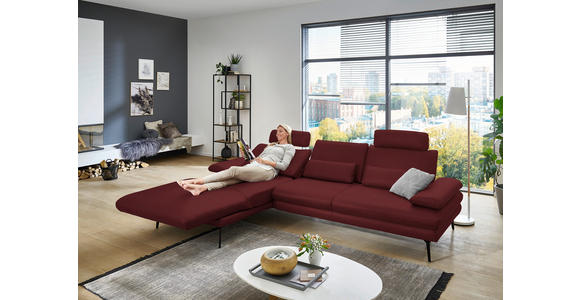 ECKSOFA in Echtleder Rot 180/310 cm - Rot/Schwarz, Design, Leder/Metall (180/310cm) - Dieter Knoll