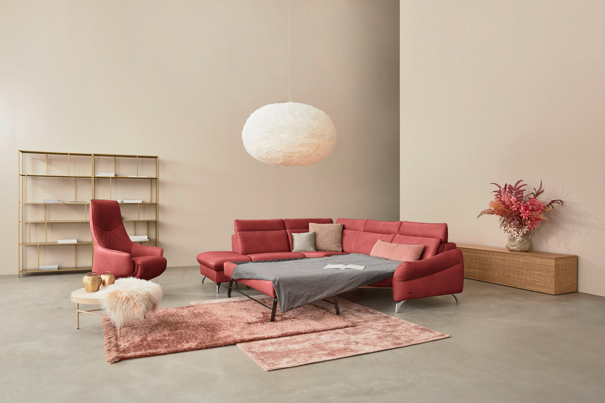 ECKSOFA in Echtleder Rot  - Edelstahlfarben/Rot, Konventionell, Leder/Metall (242/296cm) - Himolla Komfortklass