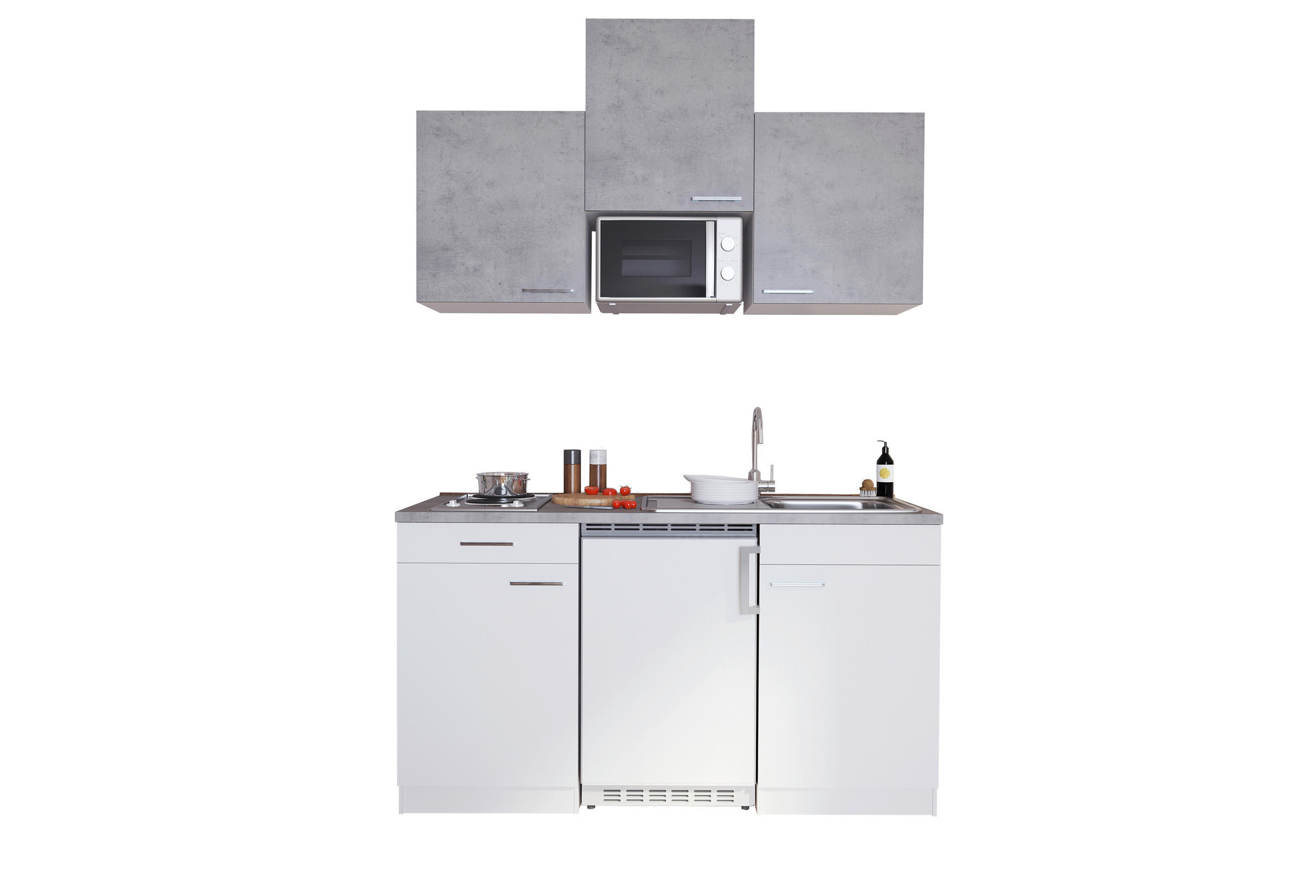 MINIKÜCHE 150 cm   in Grau, Weiss  - Weiss/Alufarben, Konventionell, Holzwerkstoff/Kunststoff (150cm) - Respekta