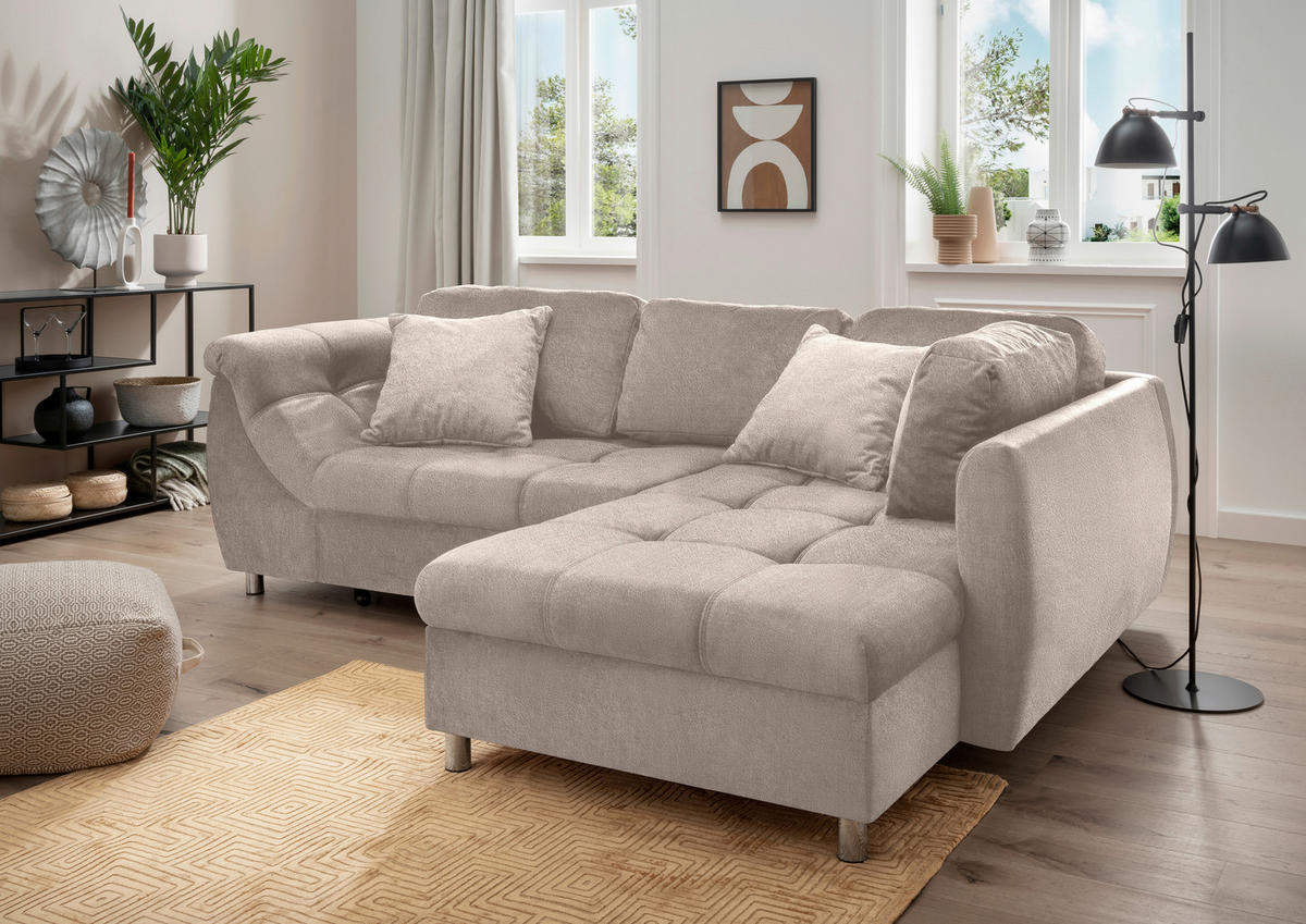 ROZKLADACIA ROHOVÁ POHOVKA, textil, taupe - chrómová/taupe, Modern, kov/textil (250/190cm) - Livetastic