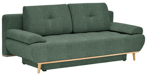 SCHLAFSOFA Flachgewebe Grün  inkl. Rückenkissen, Armlehnenkissen, Bettkasten, Schlaffunktion, Rücken echt  - Beige/Naturfarben, Design, Holz/Textil (200/71/95cm) - Novel