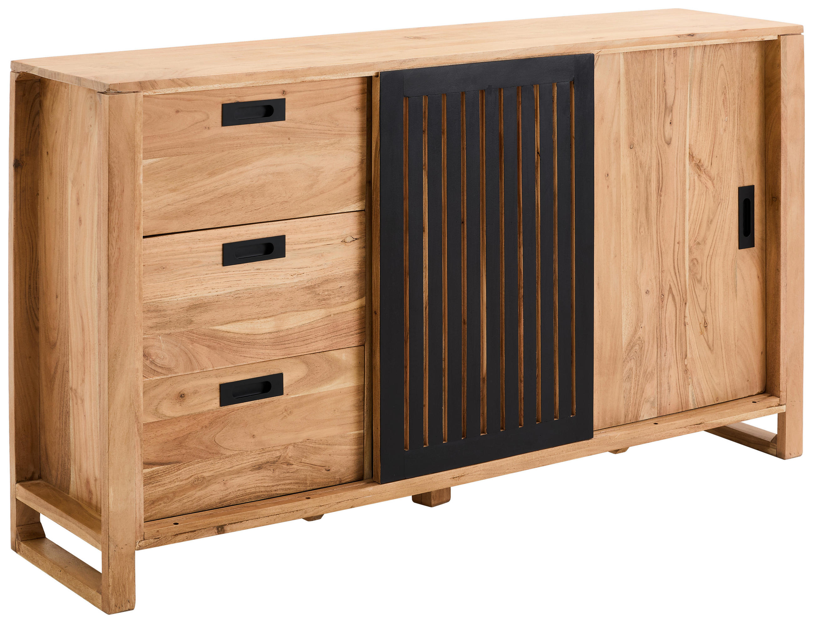 Livetastic Sideboard Schwarz, Natur 160x90x40 cm