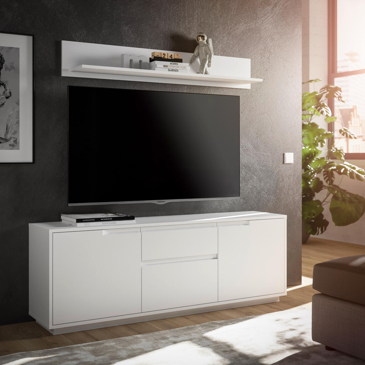 KOMODA POD TELEVIZI, bílá, 169/180/38 cm - bílá, Moderní, kompozitní dřevo (169/180/38cm) - Carryhome