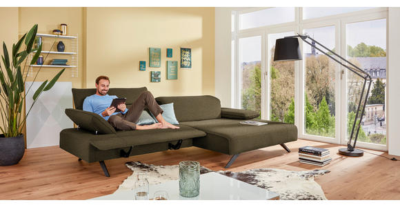 ECKSOFA Biella in Flachgewebe Dunkelgrün  280/165 cm  - Dunkelgrün/Anthrazit, Design, Textil/Metall (280/165cm) - Johann Jakob
