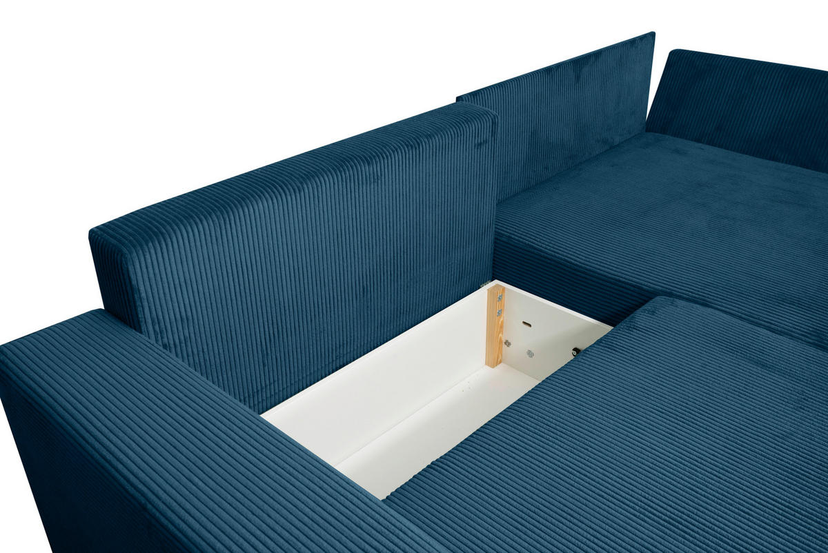 ECKSOFA Blau Cord  - Blau/Schwarz, KONVENTIONELL, Kunststoff/Textil (245/153cm) - Carryhome