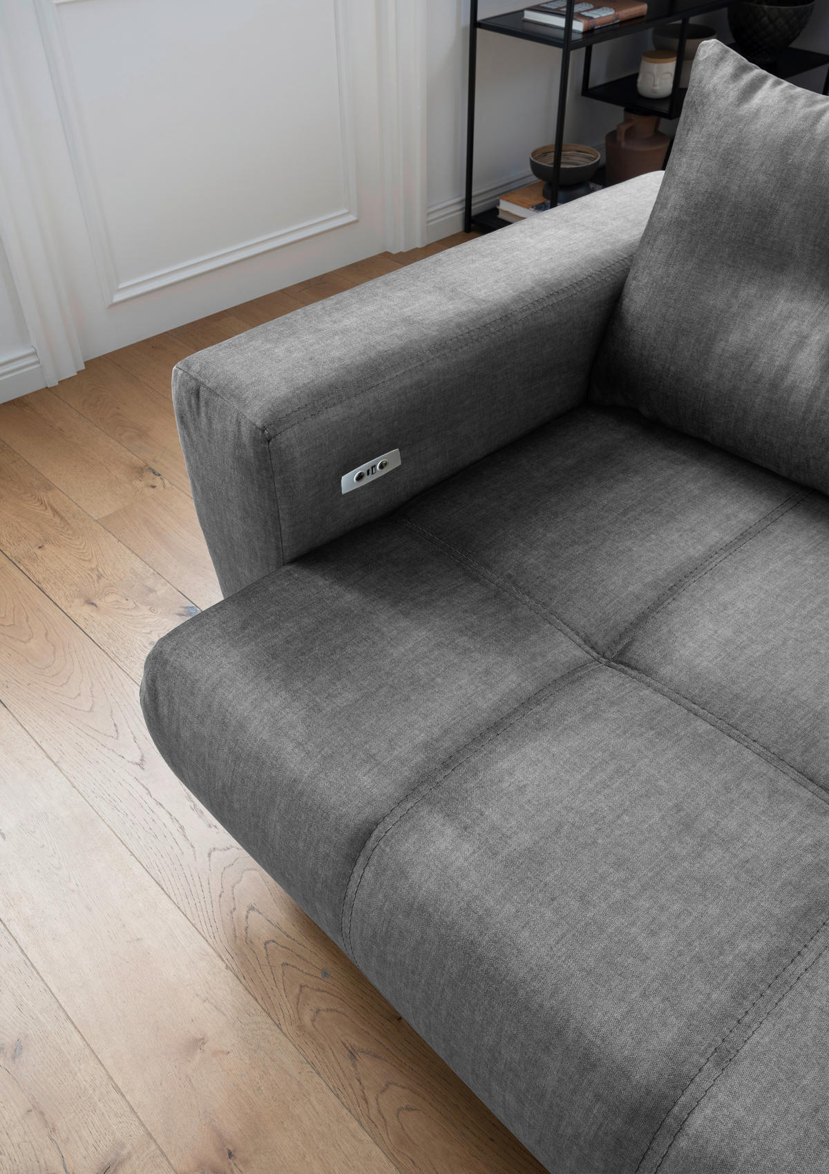 ECKSOFA in Velours Dunkelgrau  246/177 cm  - Dunkelgrau/Schwarz, MODERN, Textil/Metall (246/177cm) - MID.YOU