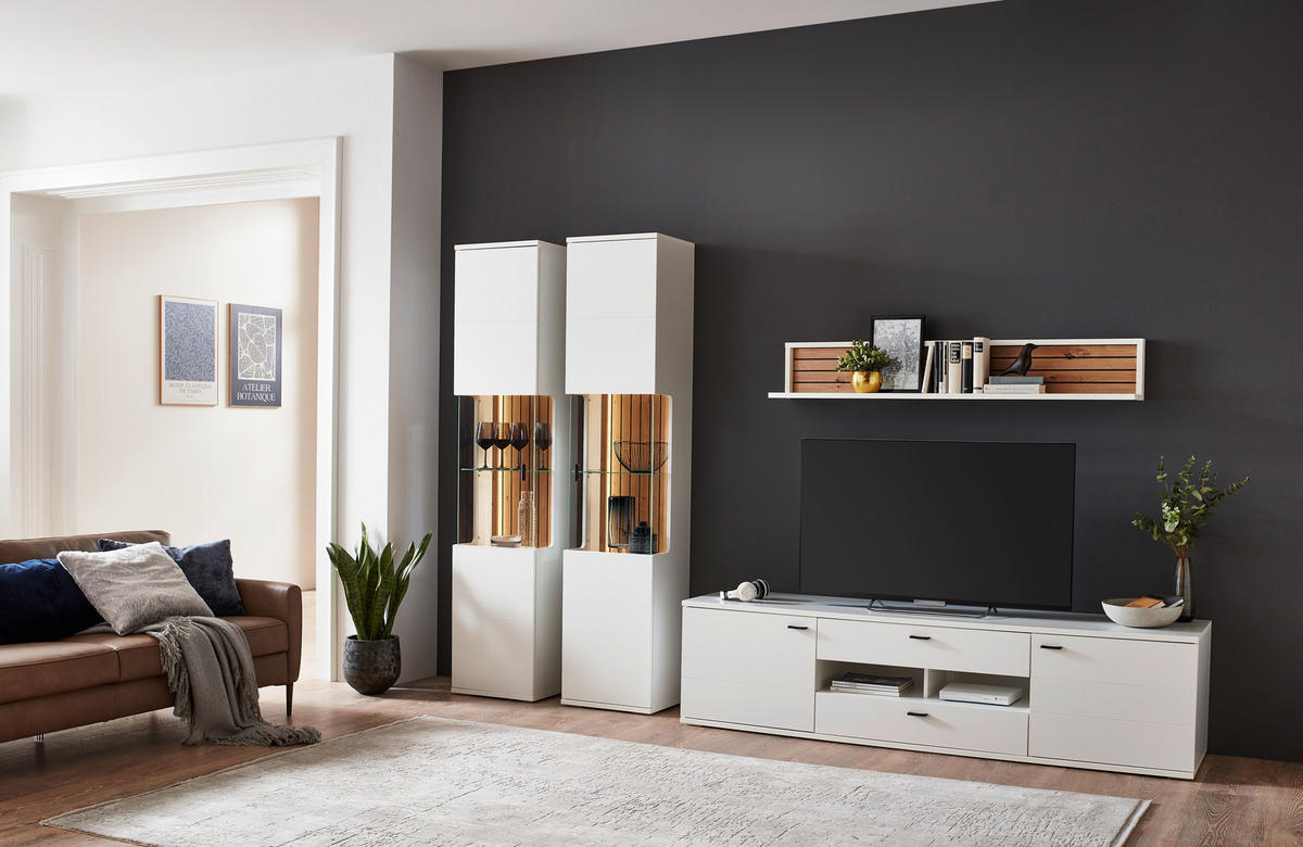 WOHNWAND  in Weiss, Eiche Artisan 315/208/50,2 cm  - Weiss/Anthrazit, Design, Glas/Holzwerkstoff (315/208/50,2cm) - Stylife