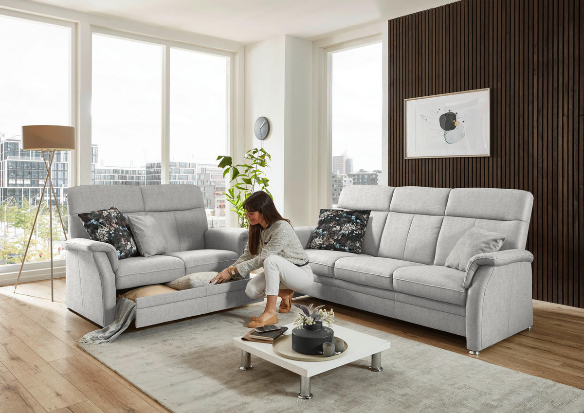 SITZGARNITUR Flachgewebe Ecru  - Ecru/Alufarben, Konventionell, Textil/Metall (142-194/100/89cm) - Beldomo Comfort