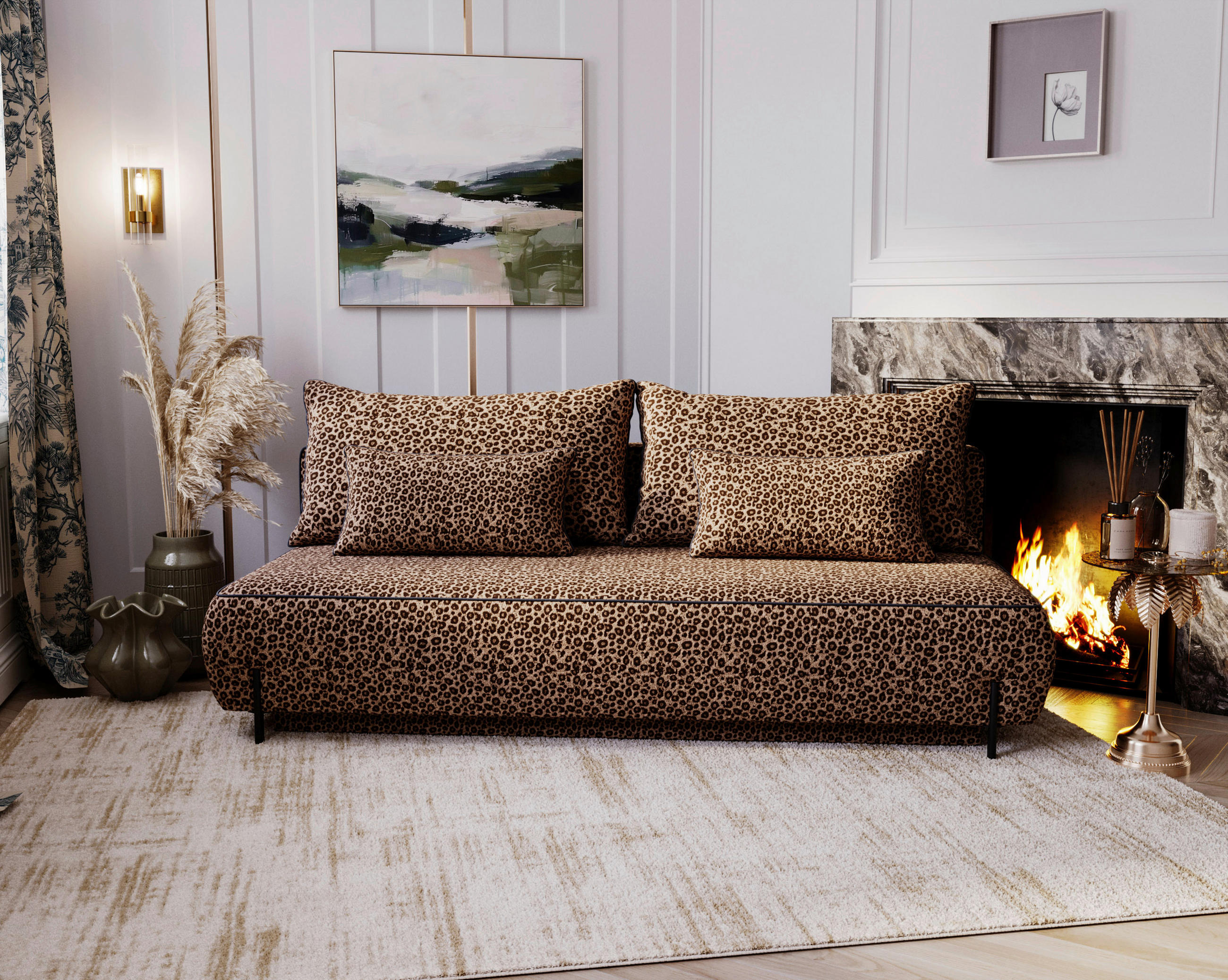 SCHLAFSOFA CANDY in Jacquard Orange  - Schwarz/Orange, Design, Textil/Metall (212/90/95cm) - Livetastic