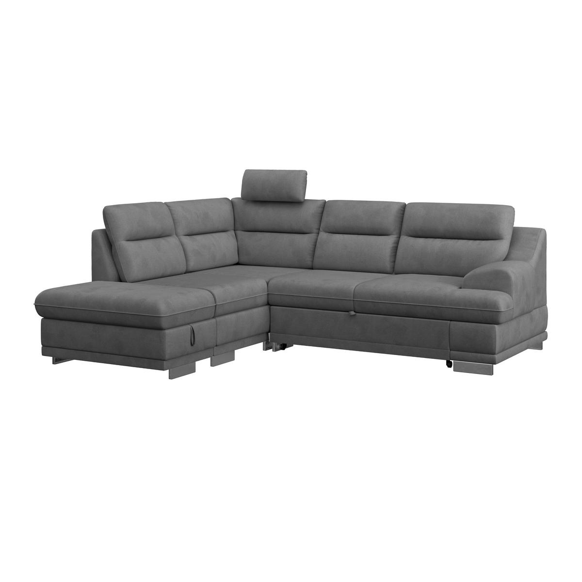 WOHNLANDSCHAFT in Velours Dunkelgrau  - Chromfarben/Dunkelgrau, Konventionell, Textil/Metall (217/264cm) - MID.YOU