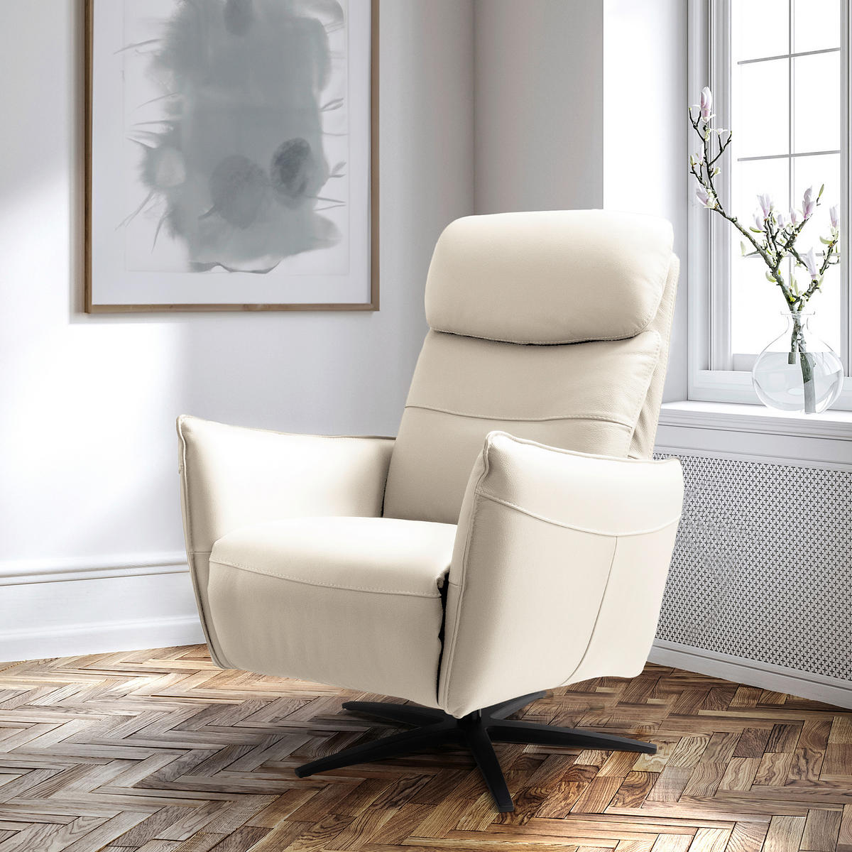 RELAXSESSEL in Leder Weiß  - Schwarz/Weiß, Design, Leder/Metall (77/107/88cm) - Livetastic